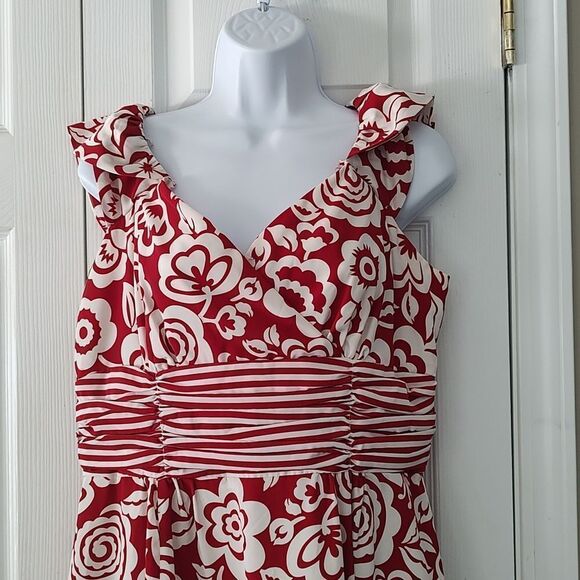 Chadwick's red white fit & flare slimming print summer cruise dress M2261 Sz 12 - Picture 3 of 5